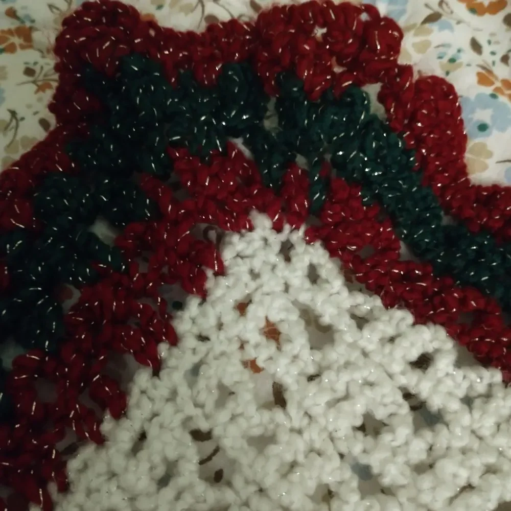 Hand Crafted Table Runner Crochet Long Sparkling Rectangle 62 inch White Red